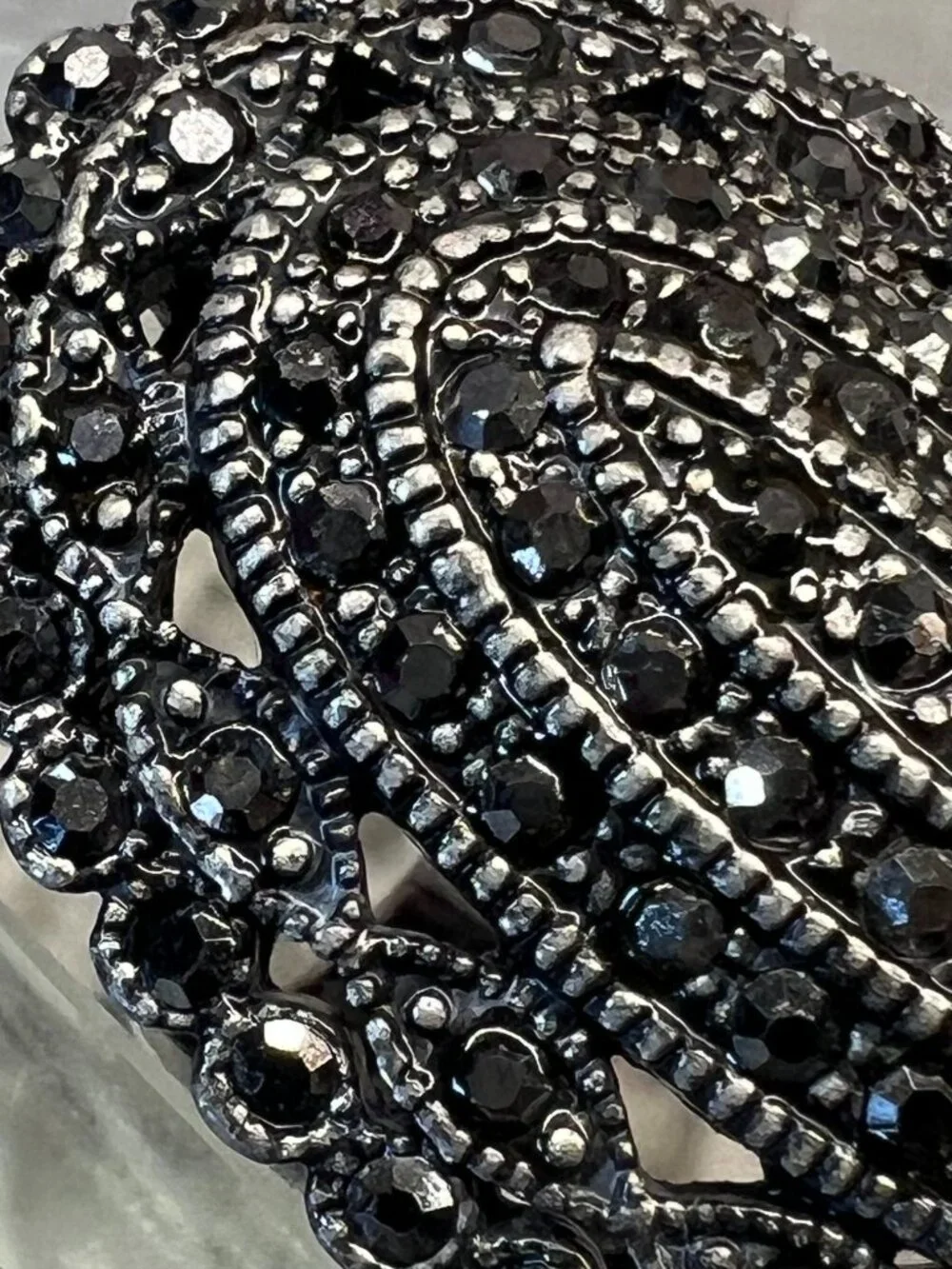 Vintage Marcasite Style Statement Cocktail Ring - Oxidized Black Oval SIZE 6.5/7
